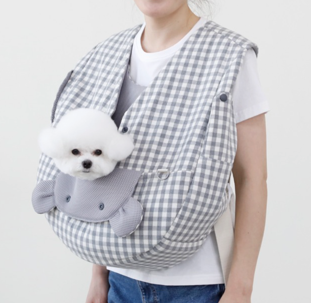 【Version 2】Ritgoato Voddly Cool Front Bag 前孭寵物袋 亞麻布質料 灰色格仔