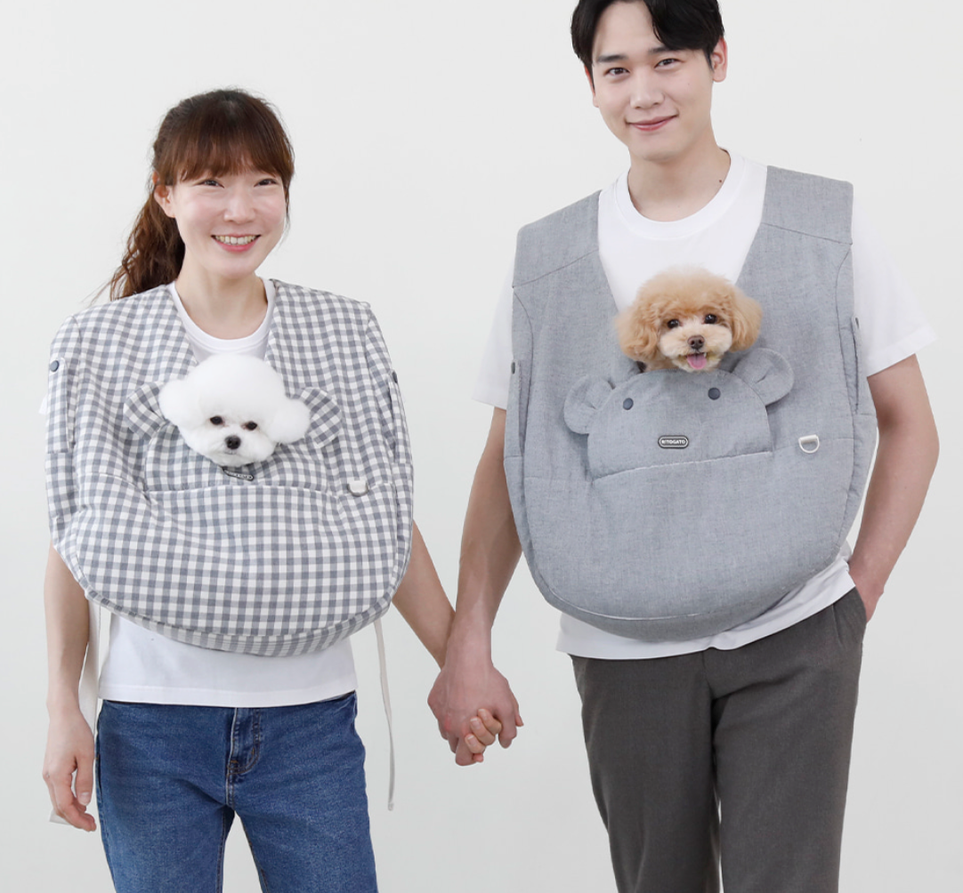 【Version 2】Ritgoato Voddly Cool Front Bag 前孭寵物袋 亞麻布質料 灰色格仔