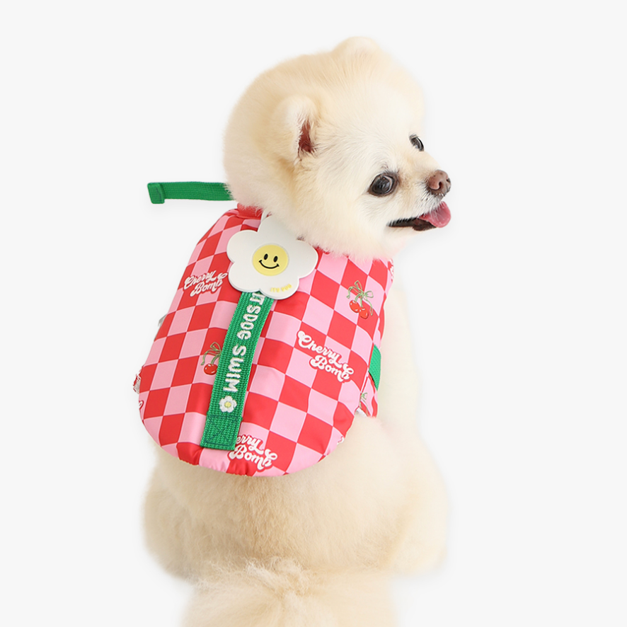 Itsdog 繽紛寵物救生衣 紅格 Ice popping Life Jacket Pink