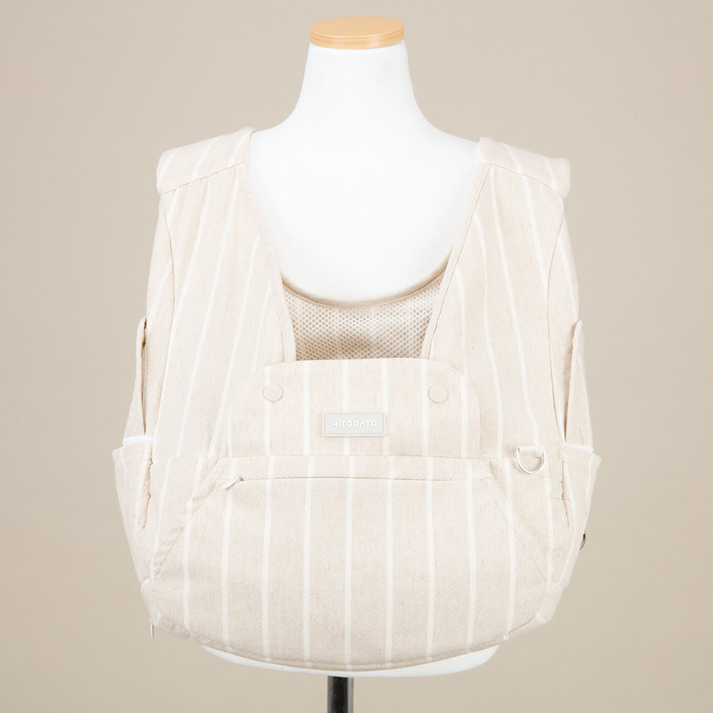 【Version 5】 Ritogato Voddly Petite Front Bag 前孭寵物袋 細版夏日透氣質料 杏色粗間條