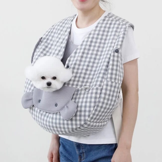 【Version 2】Ritogato Voddly Cool Front Bag 前孭寵物袋 亞麻布質料 灰色格仔