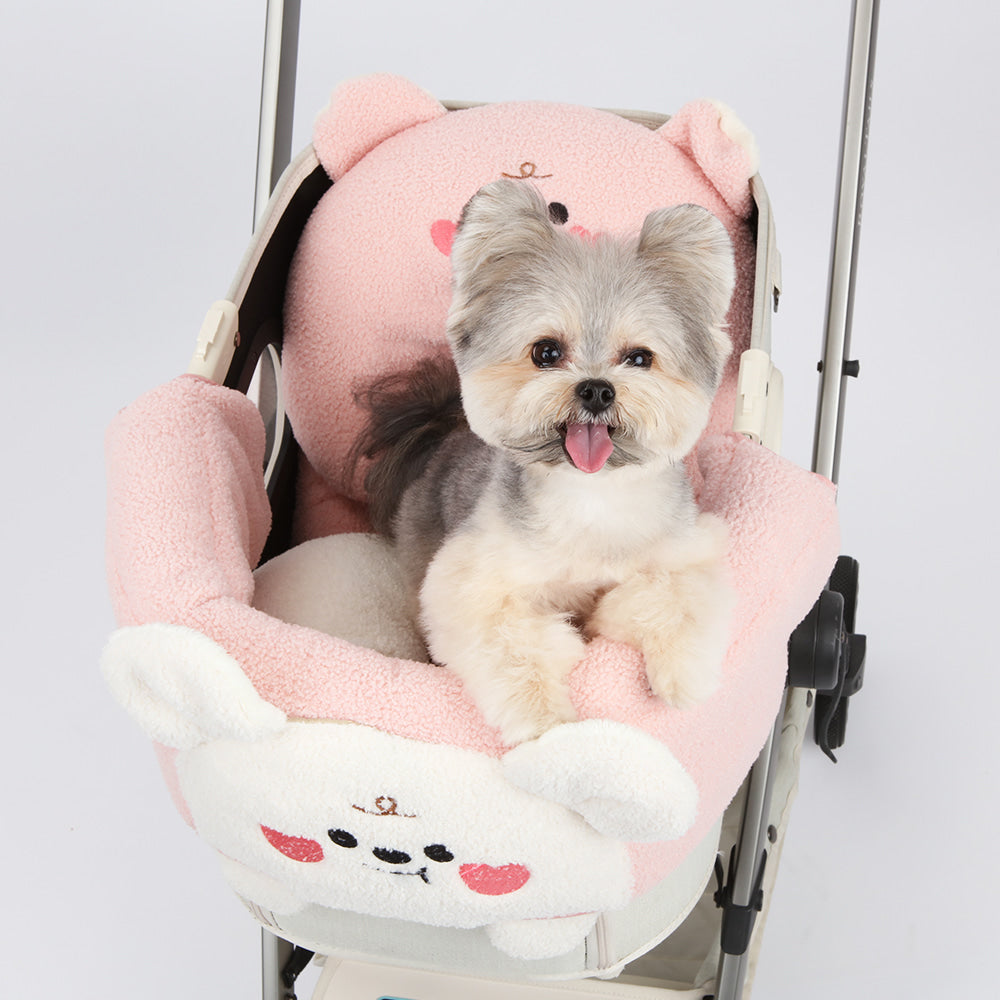Ritogato Bolppangi Buggy Cover-up Guard 熊仔毛絨絨款寵物推車圍邊 - 粉紅色
