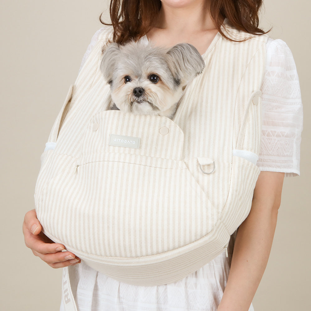 【Version 5】 Ritogato Voddly Petite Front Bag 前孭寵物袋 細版夏日透氣質料 亞麻條紋