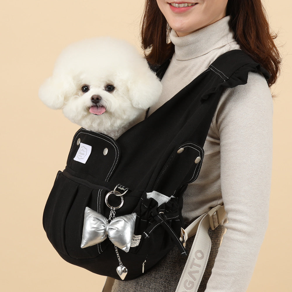 【Version 6】 Ritogato Voddly Flora Front Bag 前孭寵物袋 荷葉袖牛仔布質料 黑色