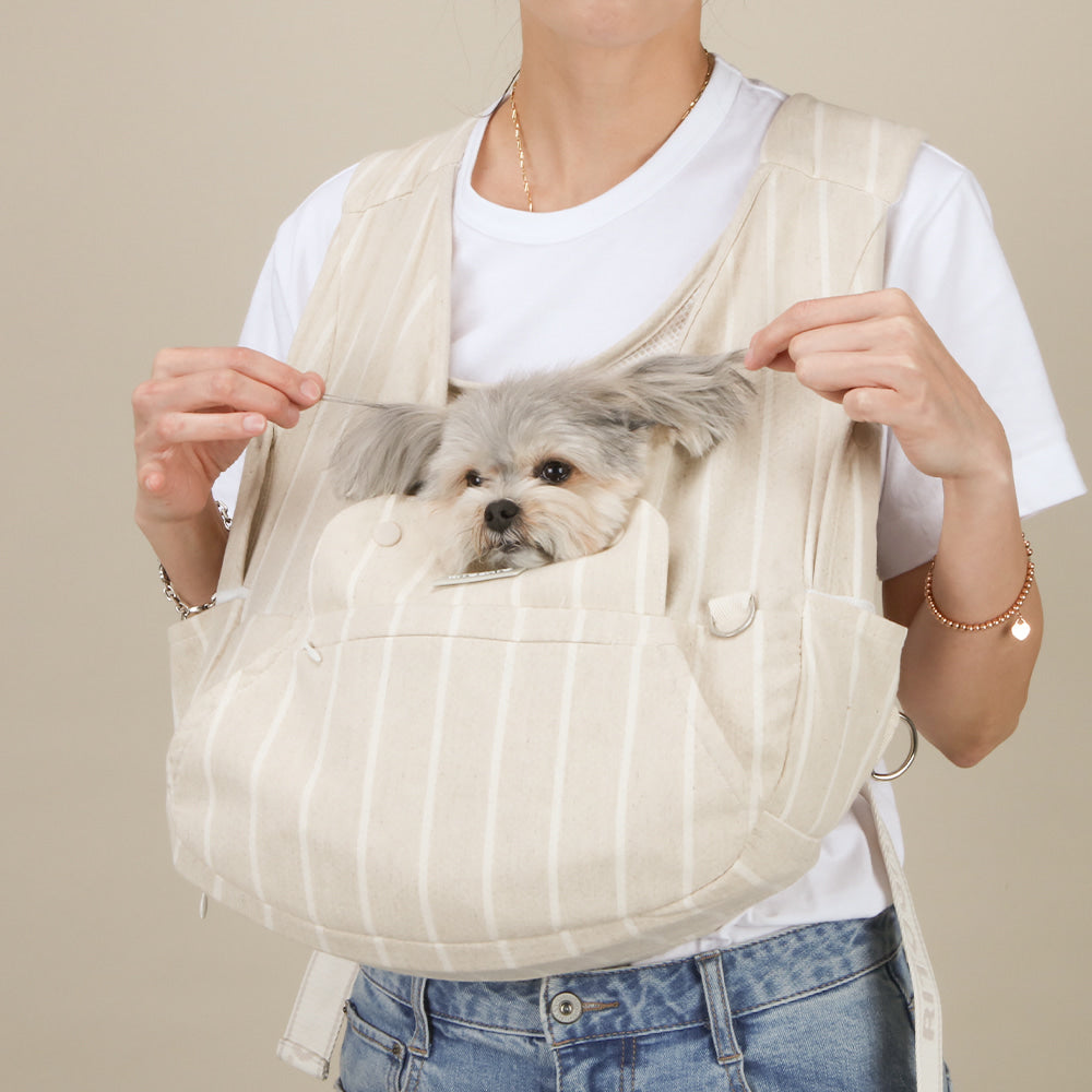 【Version 5】 Ritogato Voddly Petite Front Bag 前孭寵物袋 細版夏日透氣質料 杏色粗間條