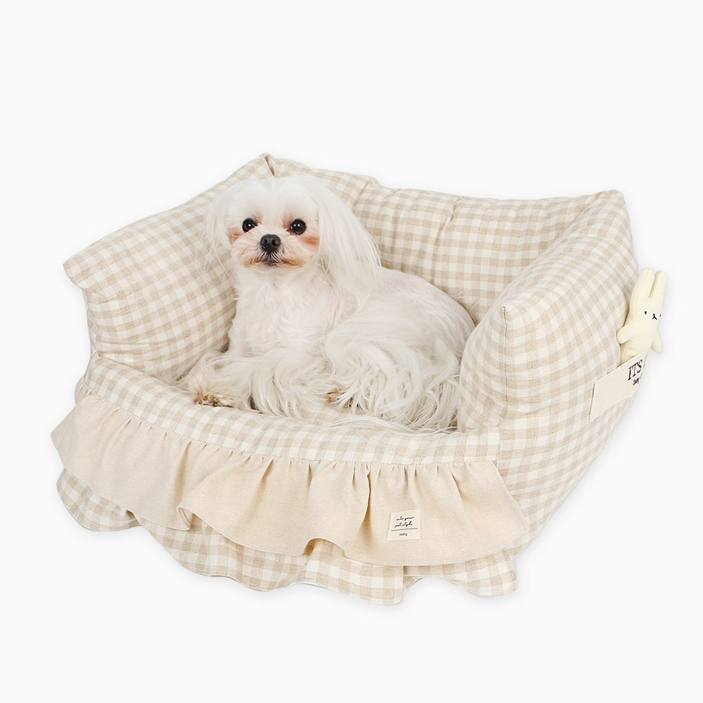 Itsdog 韓國軟綿綿格仔床 Korean soft and fluffy apricot plaid bed
