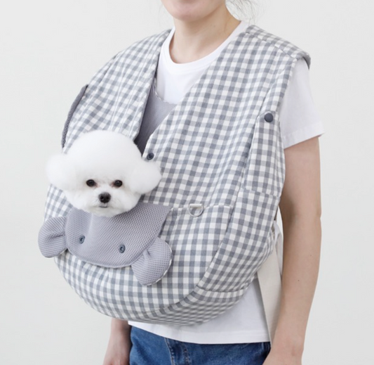 【Version 2】Ritgoato Voddly Cool Front Bag 前孭寵物袋 亞麻布質料 灰色格仔