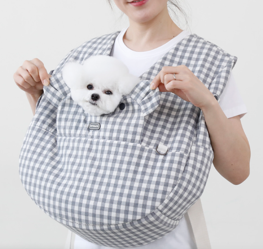 【Version 2】Ritgoato Voddly Cool Front Bag 前孭寵物袋 亞麻布質料 灰色格仔
