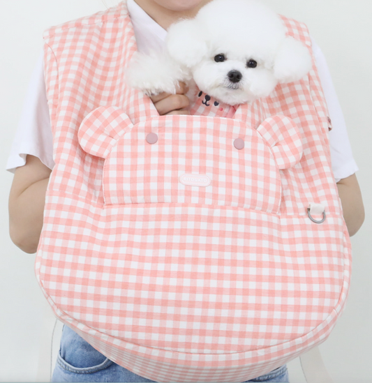 【Version 2】Ritogato Voddly Cool Front Bag 前孭寵物袋 亞麻布質料 粉紅色格仔
