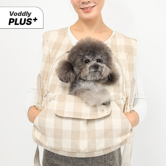 【V7】Ritogato Voddly Plus Front Bag 前孭寵物袋 透氣網質料 杏色格仔