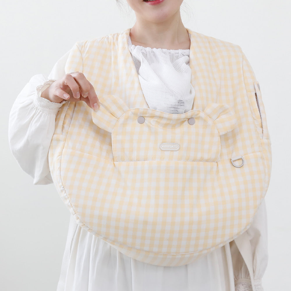 【Version 2】Ritogato Voddly Cool Front Bag 前孭寵物袋 亞麻布質料 黃色格仔