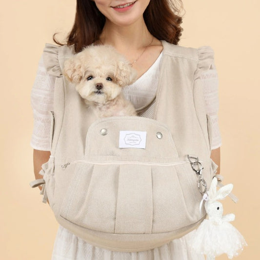 【Version 6】 Ritogato Voddly Flora Front Bag 前孭寵物袋 荷葉袖牛仔布質料 杏色