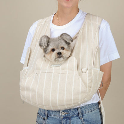 【Version 5】 Ritogato Voddly Petite Front Bag 前孭寵物袋 細版夏日透氣質料 杏色粗間條