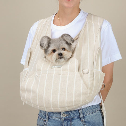 【Version 5】 Ritogato Voddly Petite Front Bag 前孭寵物袋 細版夏日透氣質料 杏色粗間條