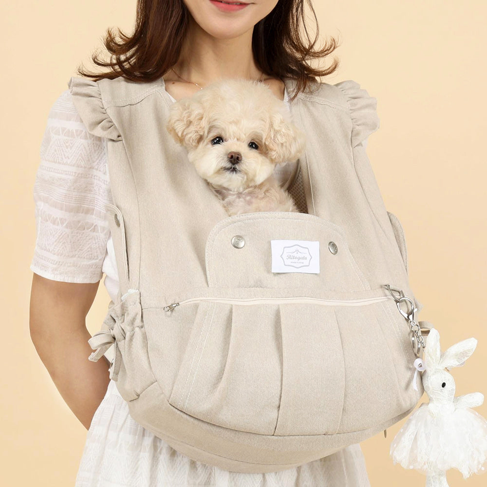 【Version 6】 Ritogato Voddly Flora Front Bag 前孭寵物袋 荷葉袖牛仔布質料 杏色