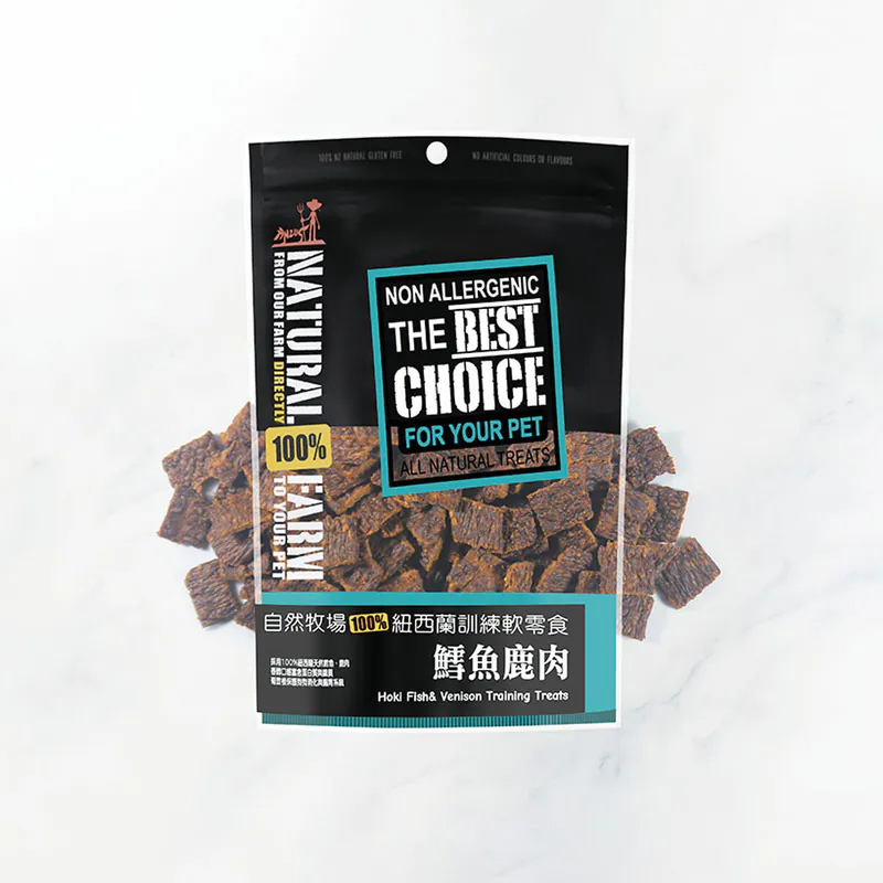 自然牧場 Natural Farm 寵物肉片軟零食 鱈魚鹿肉 Hoki Fish & Venison Training Treats 90g