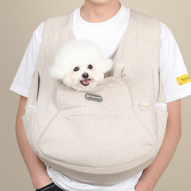 【Version 4】 Ritogato Voddly Cooloud Front Bag 前孭寵物袋 夏日透氣質料 啡色間條色