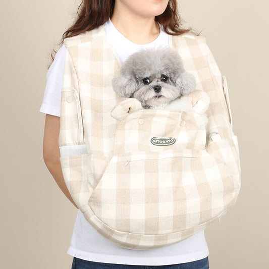 【Version 4】 Ritogato Voddly Cooloud Front Bag 前孭寵物袋 夏日透氣質料 杏色大格色