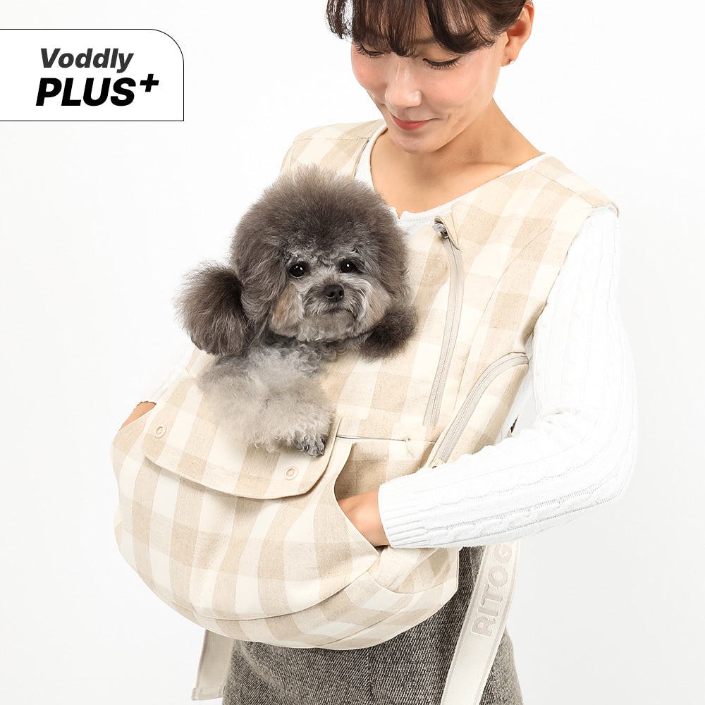 【V7】Ritogato Voddly Plus Front Bag 前孭寵物袋 透氣網質料 杏色格仔