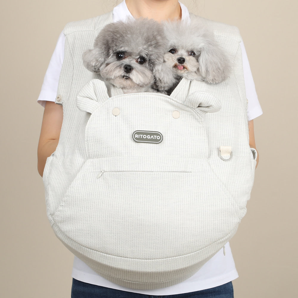 【Version 4】 Ritogato Voddly Cooloud Front Bag 前孭寵物袋 夏日透氣質料 淺灰間條色