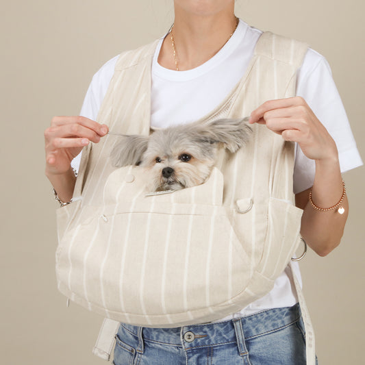 【Version 5】 Ritogato Voddly Petite Front Bag 前孭寵物袋 細版夏日透氣質料 杏色粗間條