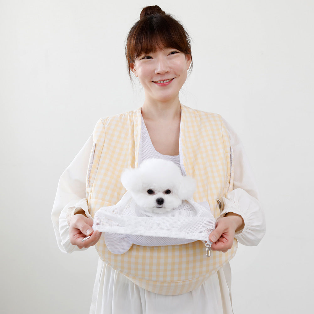 【Version 2】Ritogato Voddly Cool Front Bag 前孭寵物袋 亞麻布質料 黃色格仔