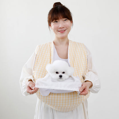 【Version 2】Ritogato Voddly Cool Front Bag 前孭寵物袋 亞麻布質料 黃色格仔