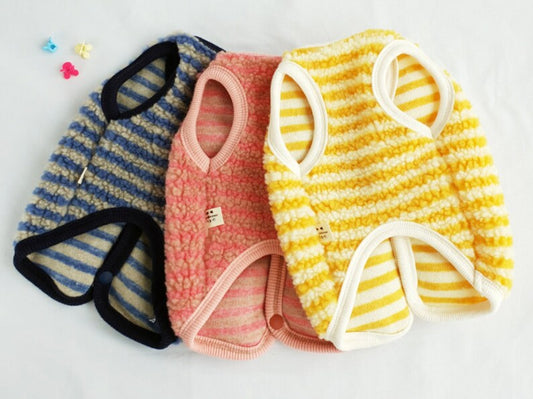 韓國間條比熊啪樓抓絨背心 Bichon Stripe Fleece Vest