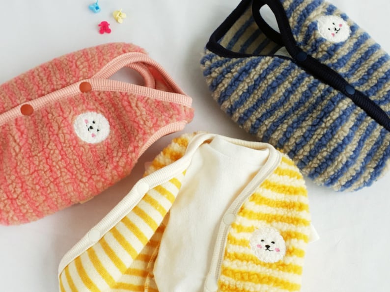 韓國間條比熊啪樓抓絨背心 Bichon Stripe Fleece Vest