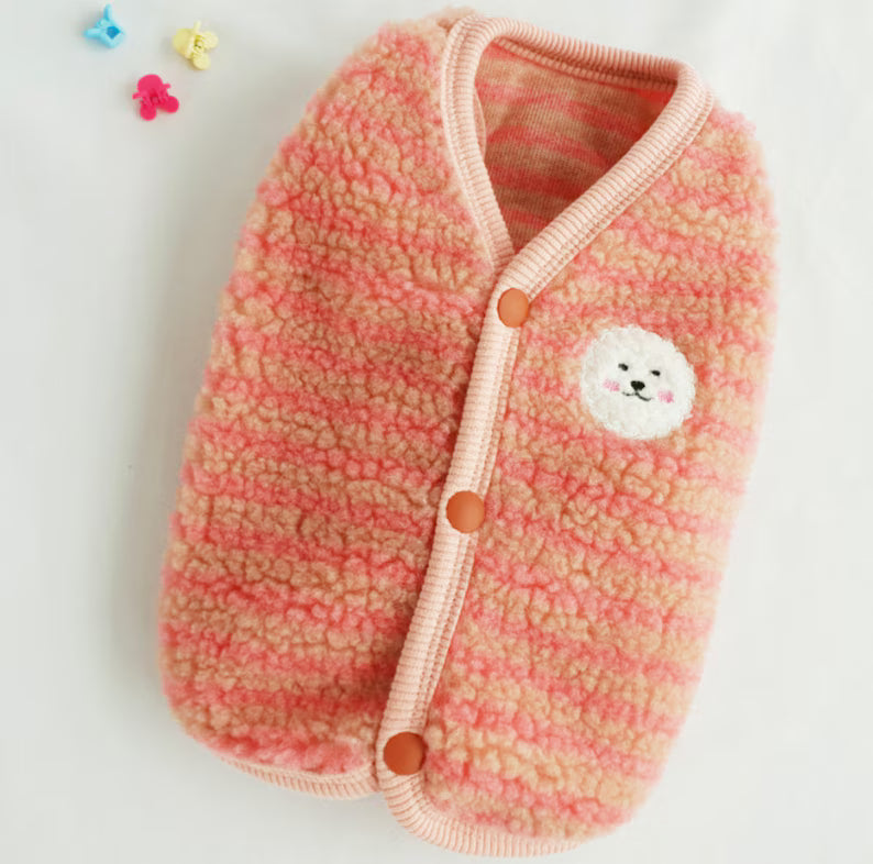 韓國間條比熊啪樓抓絨背心 Bichon Stripe Fleece Vest