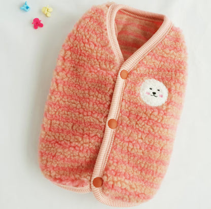 韓國間條比熊啪樓抓絨背心 Bichon Stripe Fleece Vest