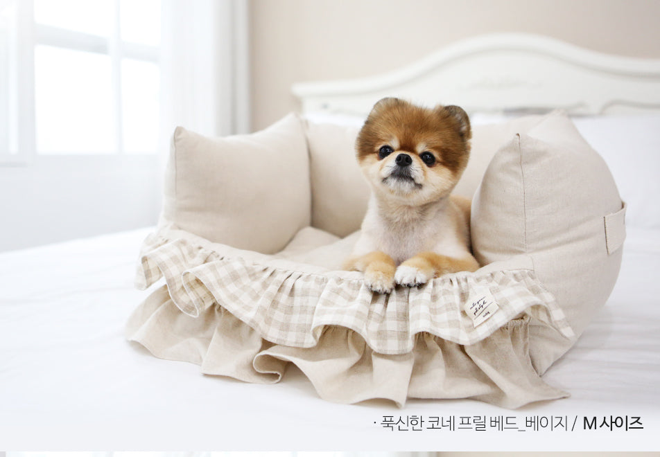 Itsdog 韓國軟綿綿格仔床 Korean soft and fluffy apricot plaid bed
