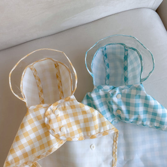 韓國格仔雨衣斗篷 連帽 Korea plaid raincoat poncho with hood
