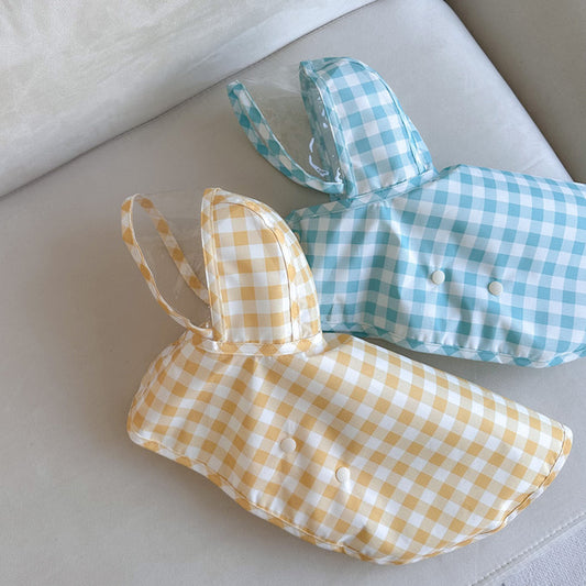 韓國格仔雨衣斗篷 連帽 Korea plaid raincoat poncho with hood